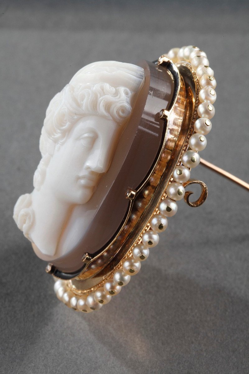 Broche Or, Perles Et Camée Sur Agate. XIXème Siècle. -photo-6