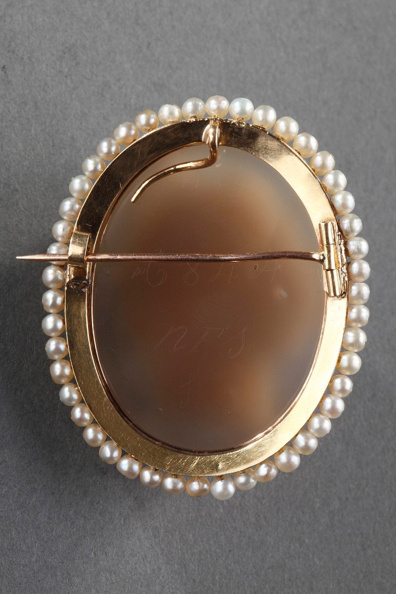 Broche Or, Perles Et Camée Sur Agate. XIXème Siècle. -photo-8