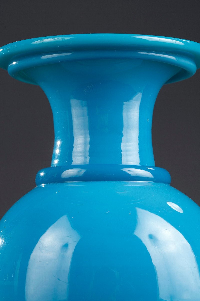 Vase En Opaline Turquoise. Restauration.-photo-2