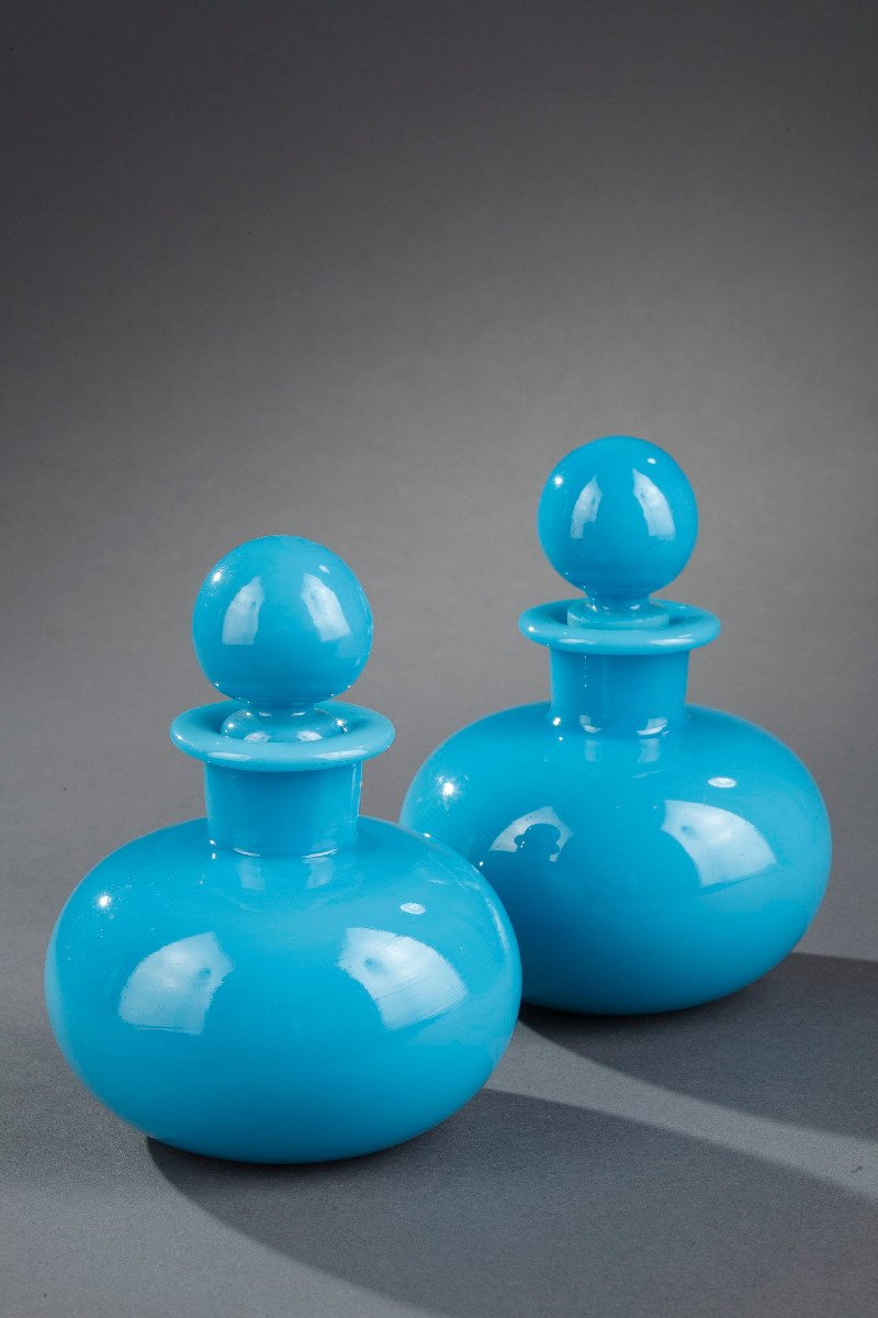 Pair Of Blue Opaline Crystal Perfume Bottles. Charles X. -photo-2