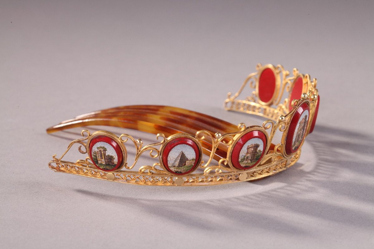 Diadem Comb In Gold With Micromosaic. Empire Period. -photo-2