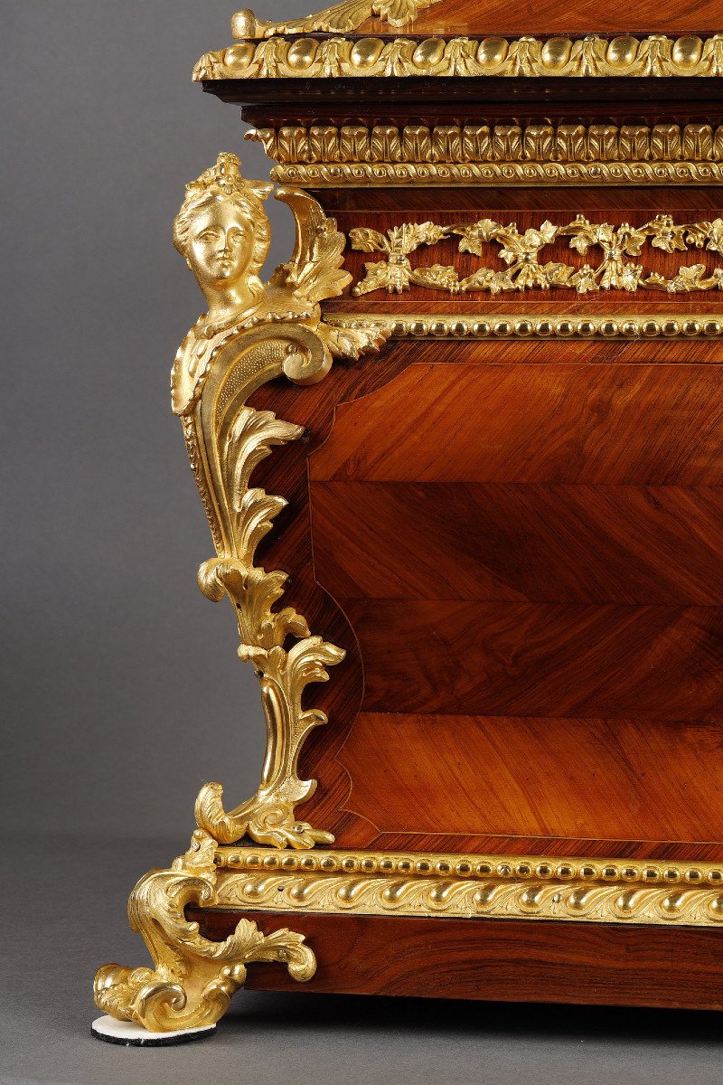 Coffre De Style Louis XV En Palissandre, Bronze Doré Et Porcelaine. Napoléon III. -photo-3