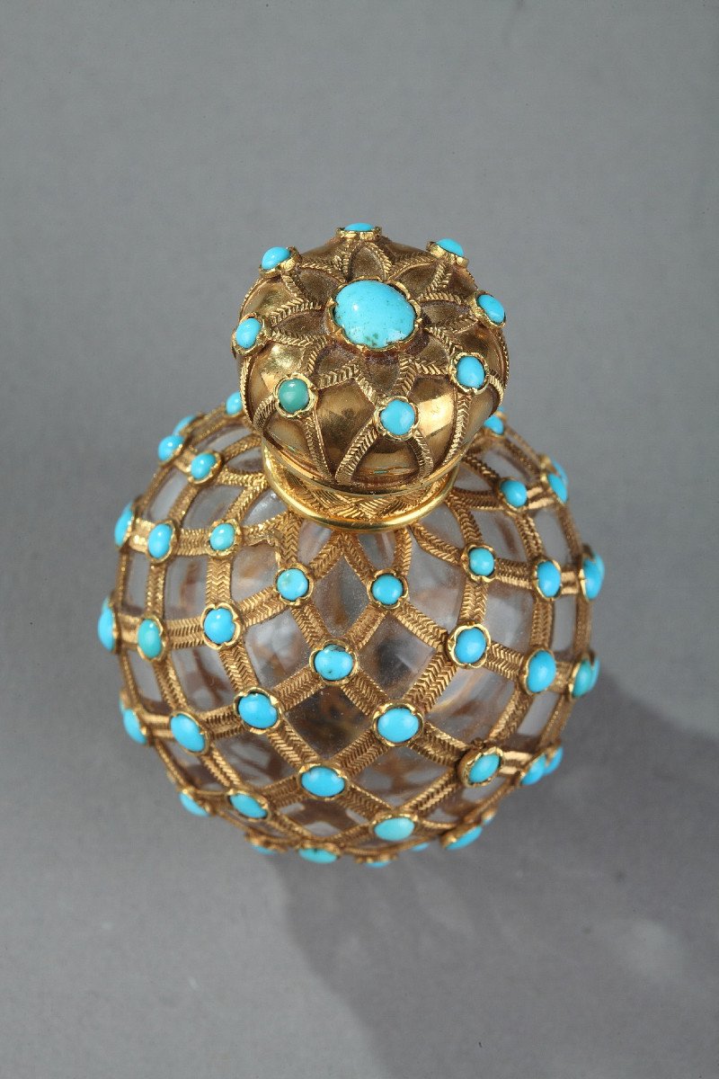 Gold, Crystal And Turquoise Perfume Flask. Restoration Period. -photo-2