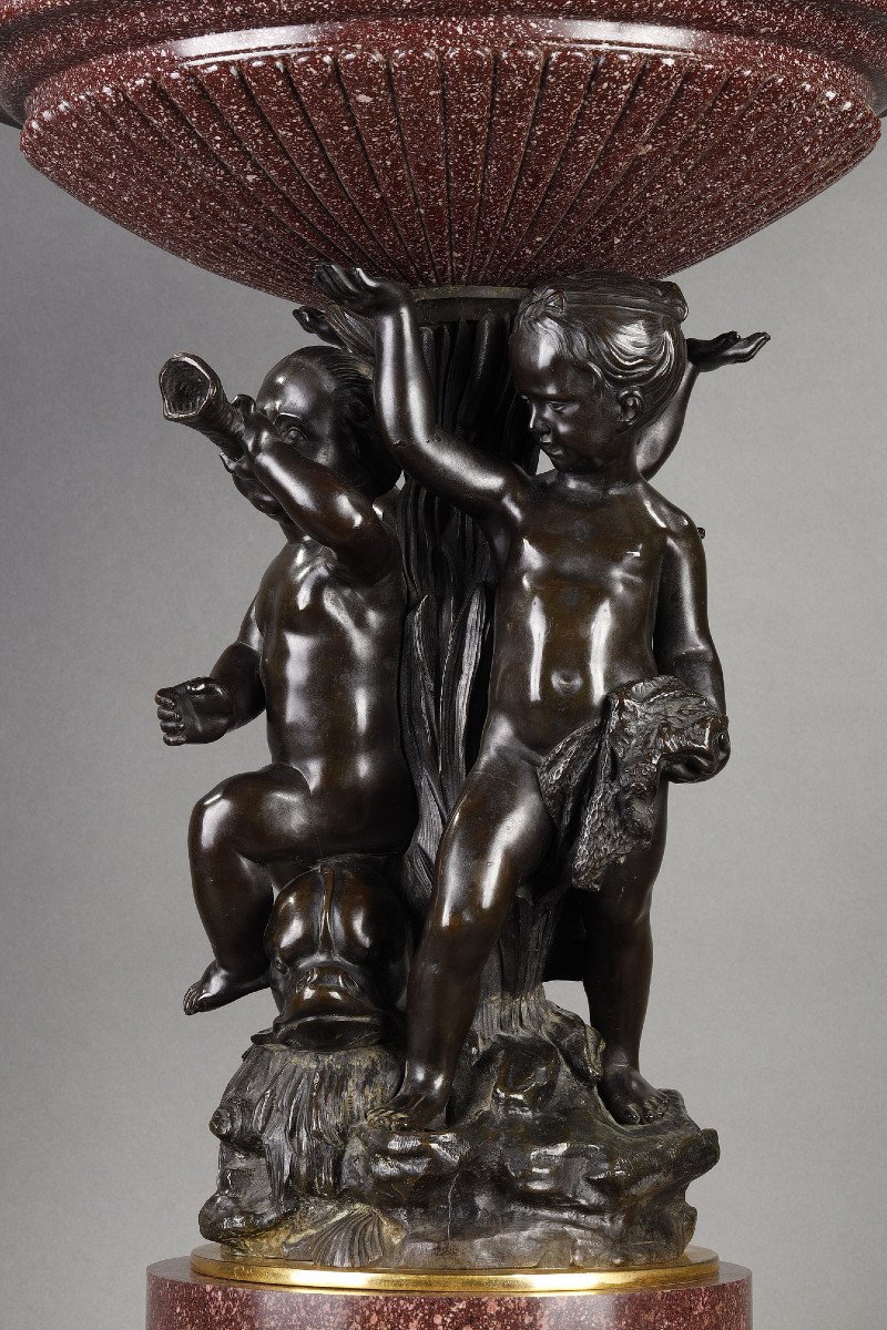 Early 19th Century Red Porphyry Centrepiece With Patinated Bronze.-photo-3