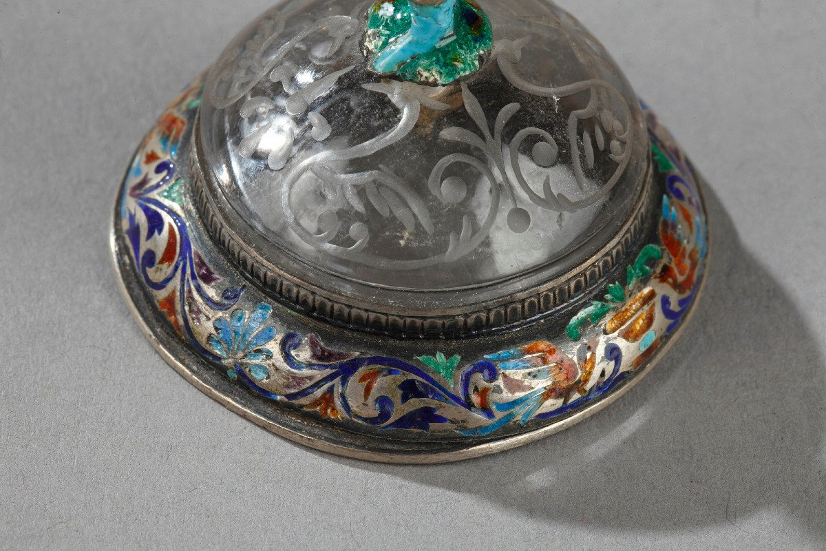 19th Century Austrian Rock Crystal, Silver And Enamel Cup By S.grünwald. -photo-4