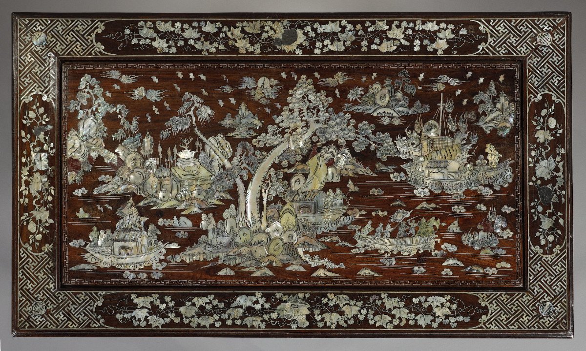 Early 20th Century Indochinese Living Room In Wood And Mother-of-pearl. -photo-2