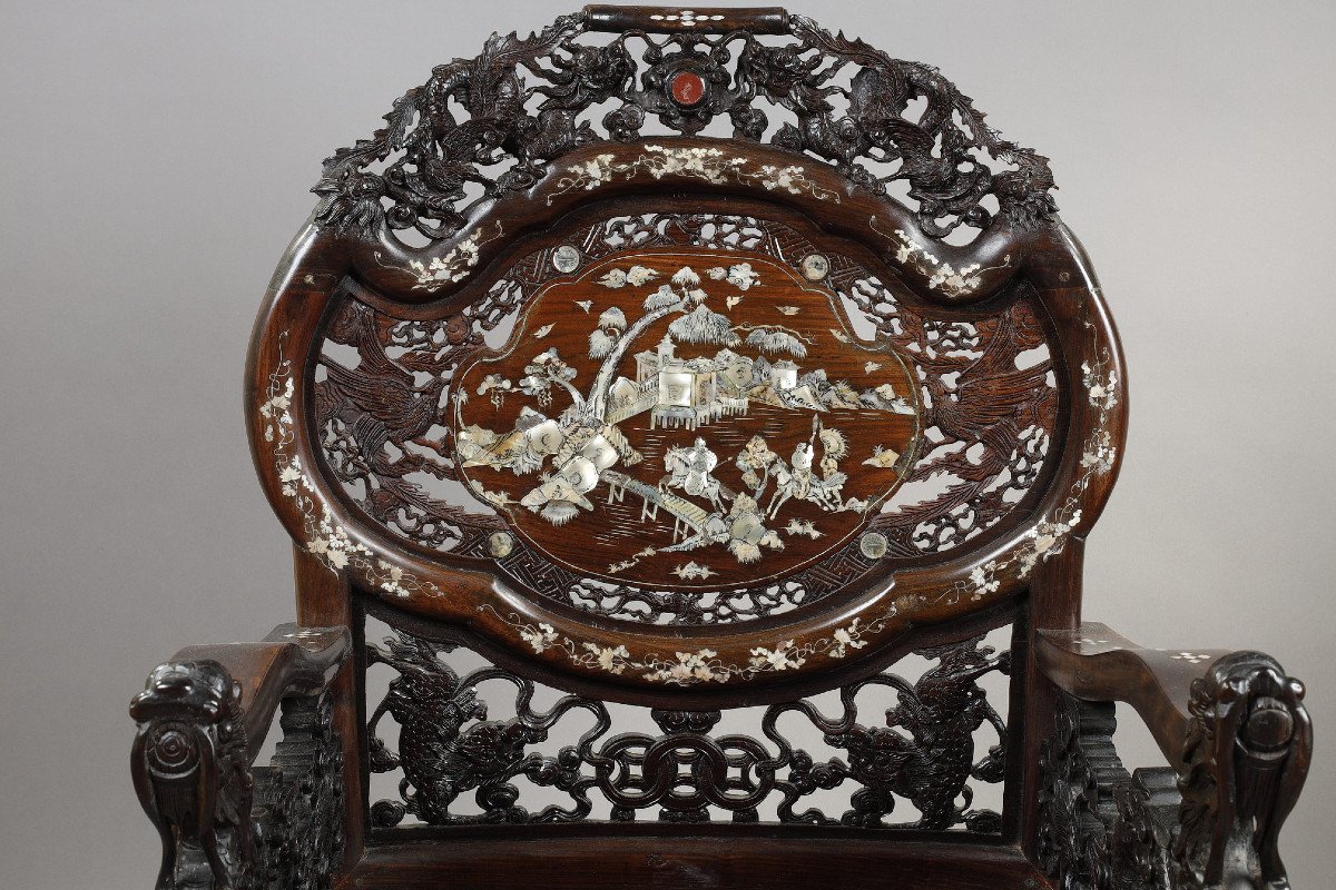 Early 20th Century Indochinese Living Room In Wood And Mother-of-pearl. -photo-8