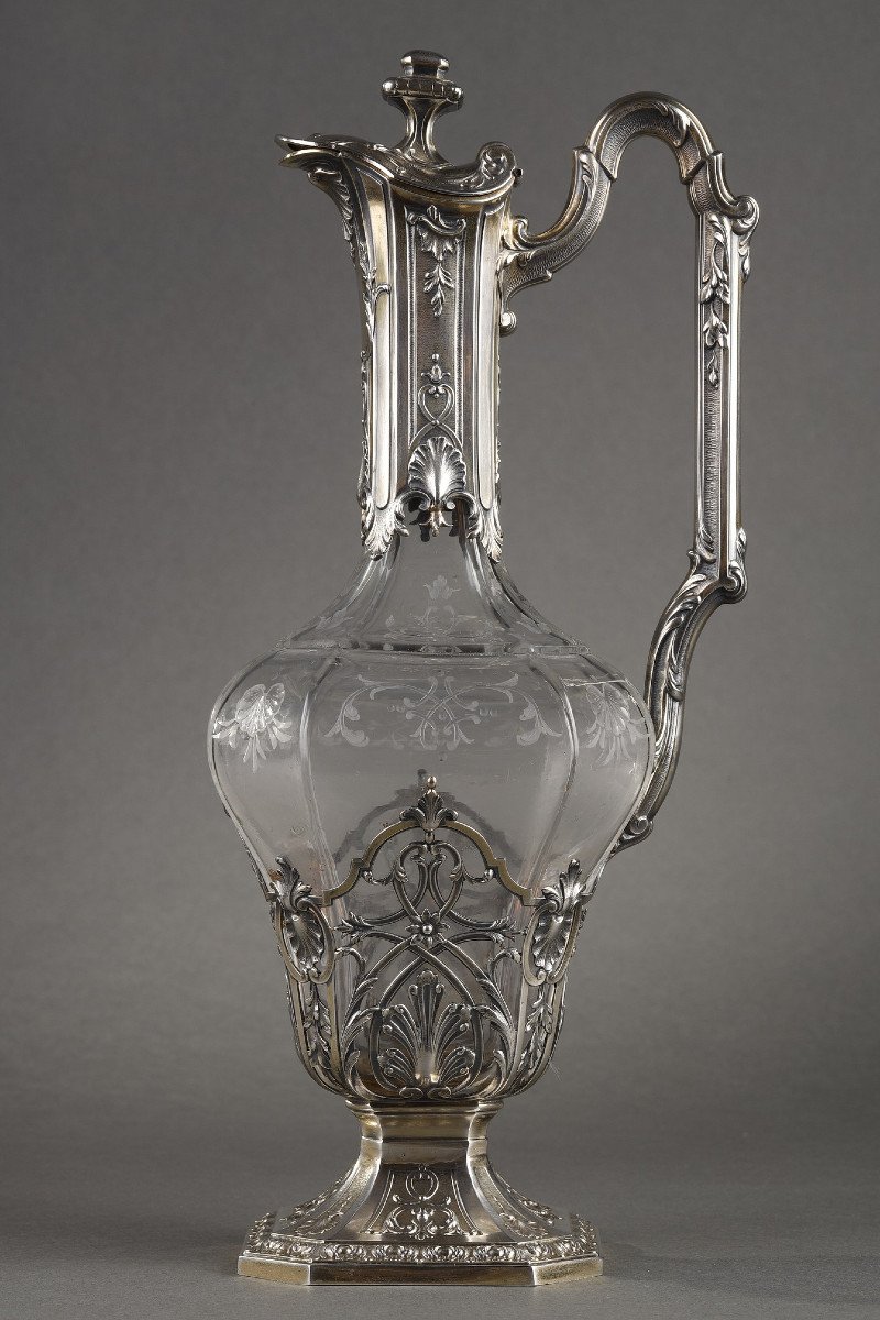 A 19th Century Crystal Silver Mounted Ewer. Victor Boivin. -photo-3