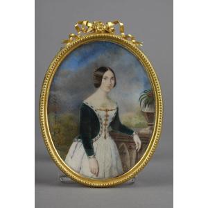 Miniature On Ivory, Portrait Of Woman Signed A.jourdin , 1845