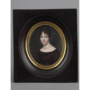 Miniature On Ivory, Portrait Of A Woman,  Nineteenth Century