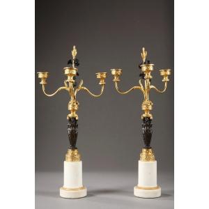 Pair Of Bronze And Marble Candelabra, Directoire Period