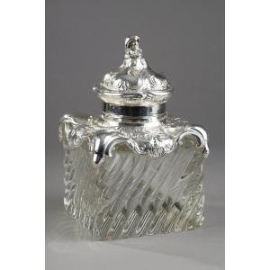 A Napoleon 3 Crystal And Silver Bronze Inkwell
