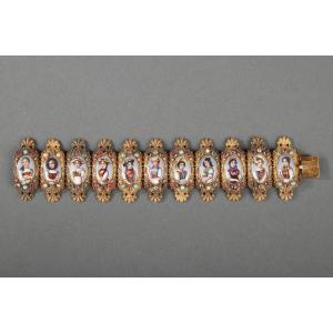 Gold Bracelet, Enamel And Fine Stones, Mid-19th Century