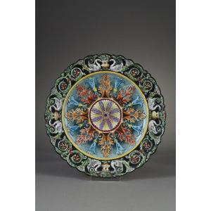 Longwy Plate Swan Decor, Dated 1877