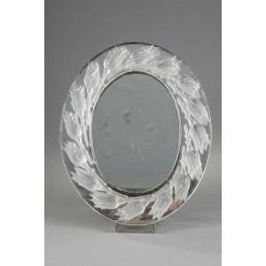 An Oval Mirror With Rose Buds Signed Lalique France