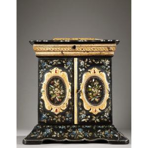 Box With Polychrome Floral Decoration And Mother-of-pearl Inlays, English Work