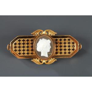 Broche Camée Agate Et émail, XIX Siècle