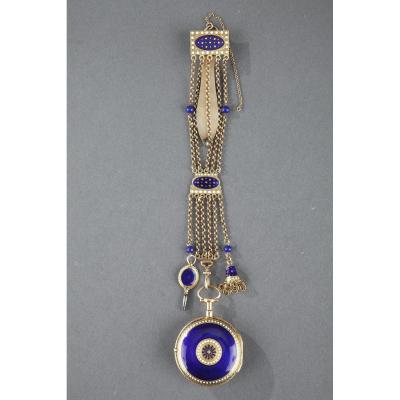 Enameled Gold Chatelaine With Watch By C-t Guenoux. 18th Century. 