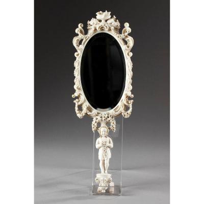 Mid-19th Carved Ivory Mirror In Renaissance Revival, Dieppe. 