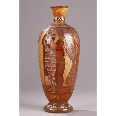 A Wheel-carved And Engraved Cameo Glass Vase Signed "b S & Co"., "verrerie d'Art De Lorraine. 