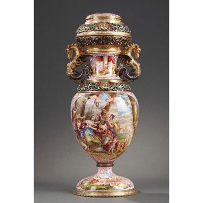 An Austrian Enamel Vase, Vienna, Circa 1880. 