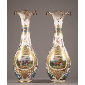 Pair Of Opaline Vases. Mid-19th Century.