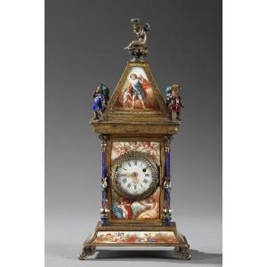 Austrian Enamel And Silver Clock. 19th Century. 