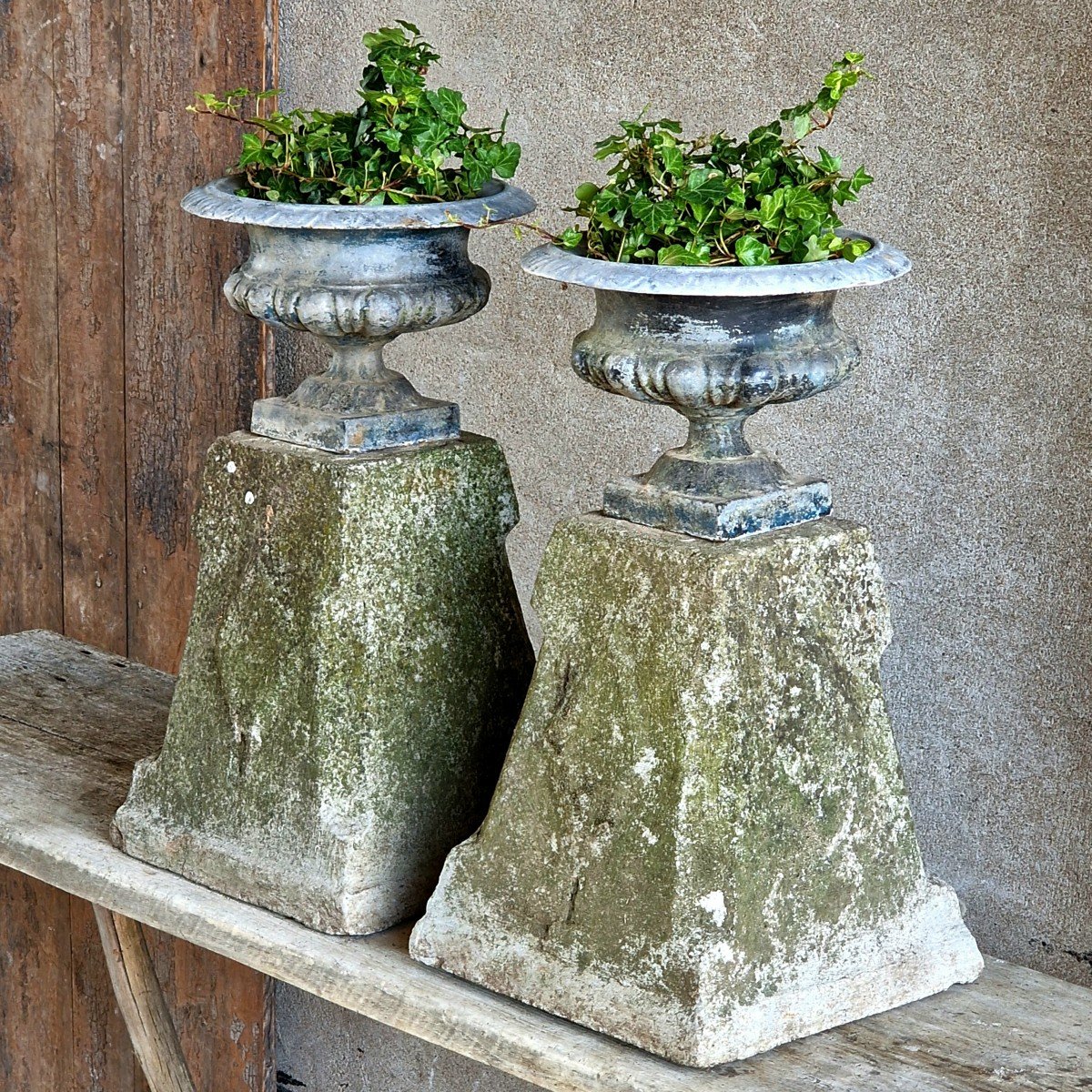 Pair Of Urns On Pedestal-photo-2