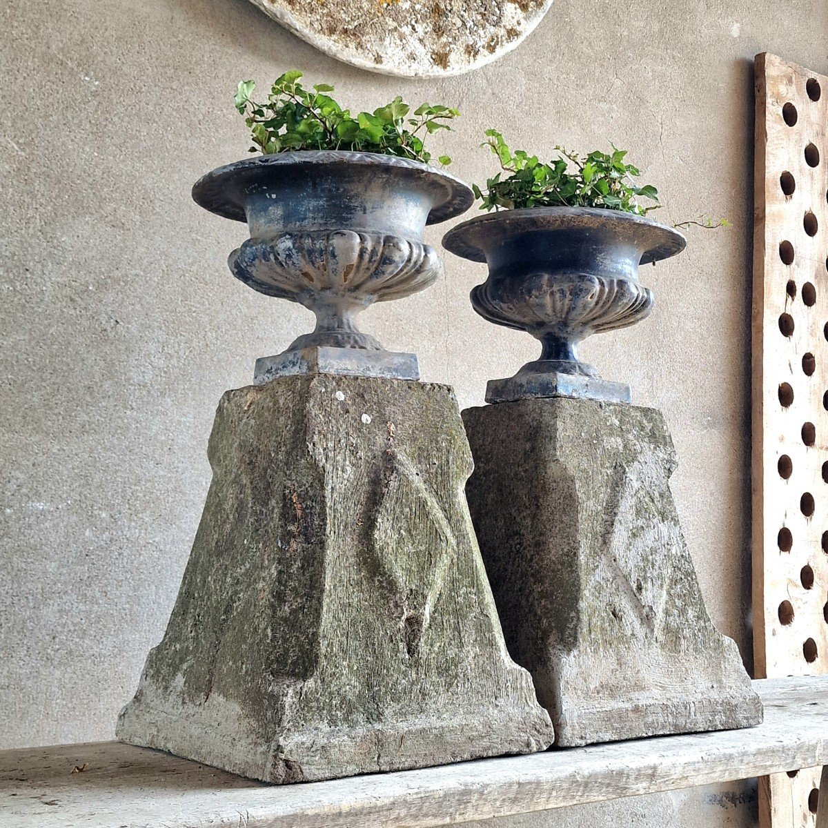 Pair Of Urns On Pedestal-photo-3