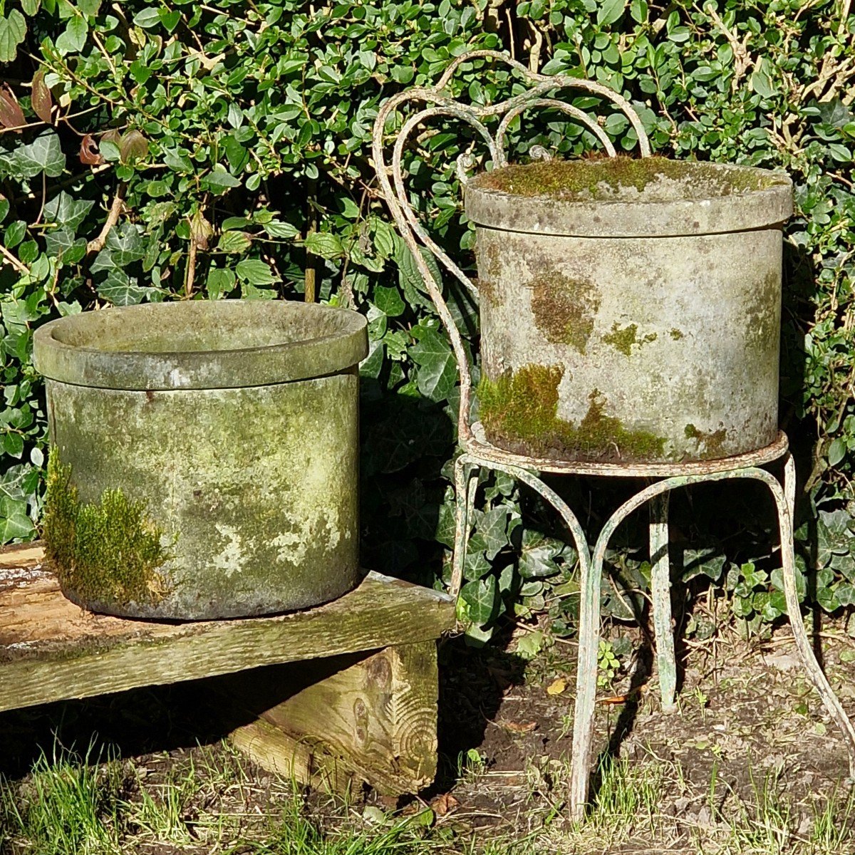 Pair Of Mossy Planters