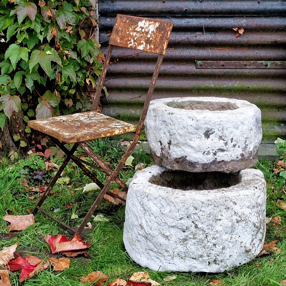 2 Primitive Hand Carved Stone Planters-photo-2