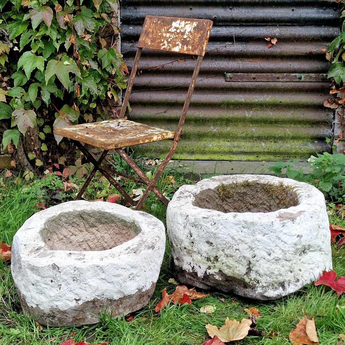 2 Primitive Hand Carved Stone Planters-photo-3