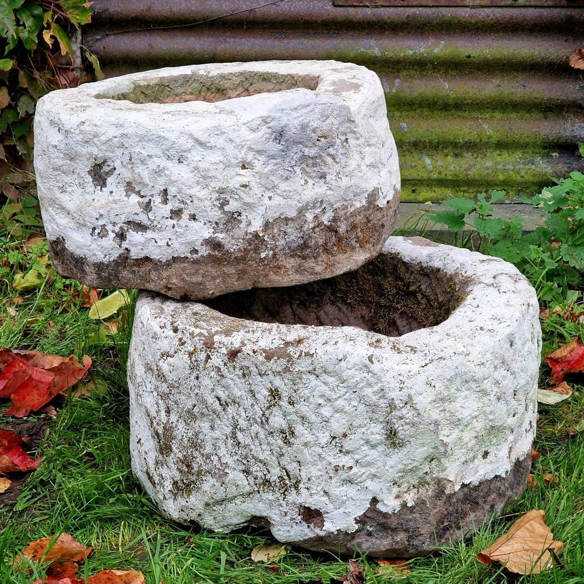 2 Primitive Hand Carved Stone Planters-photo-7