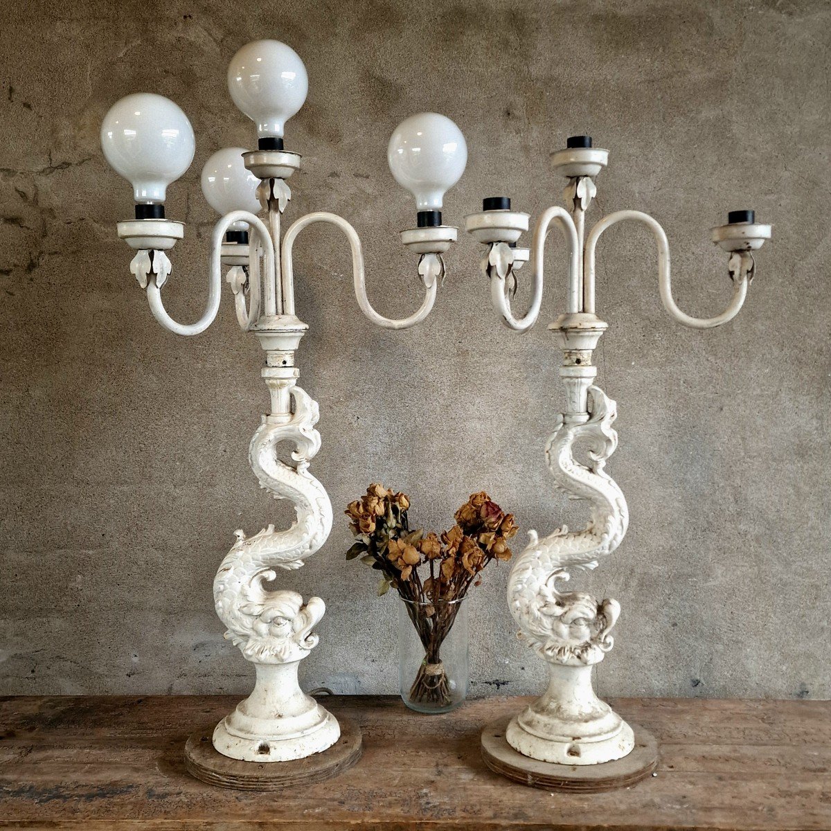 2 Lampes Dauphin En Fonte-photo-2