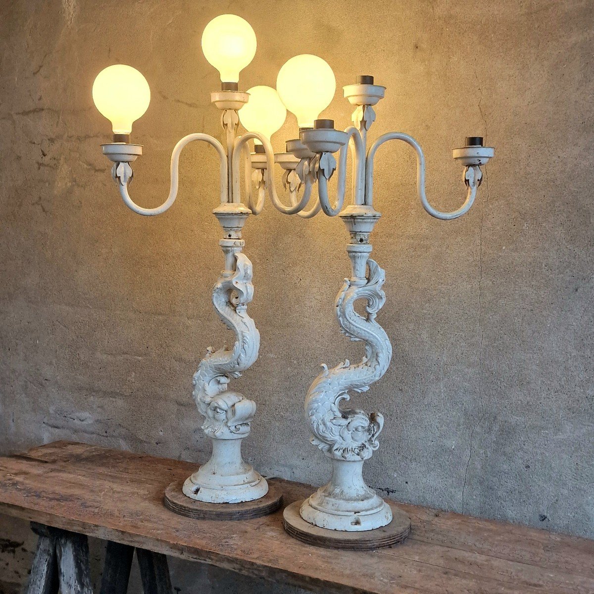 2 Lampes Dauphin En Fonte-photo-5