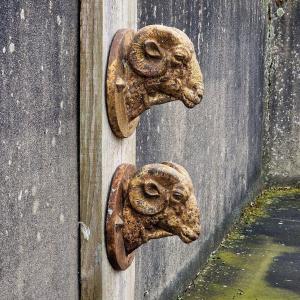 2 Rare Cast Iron Ram Heads