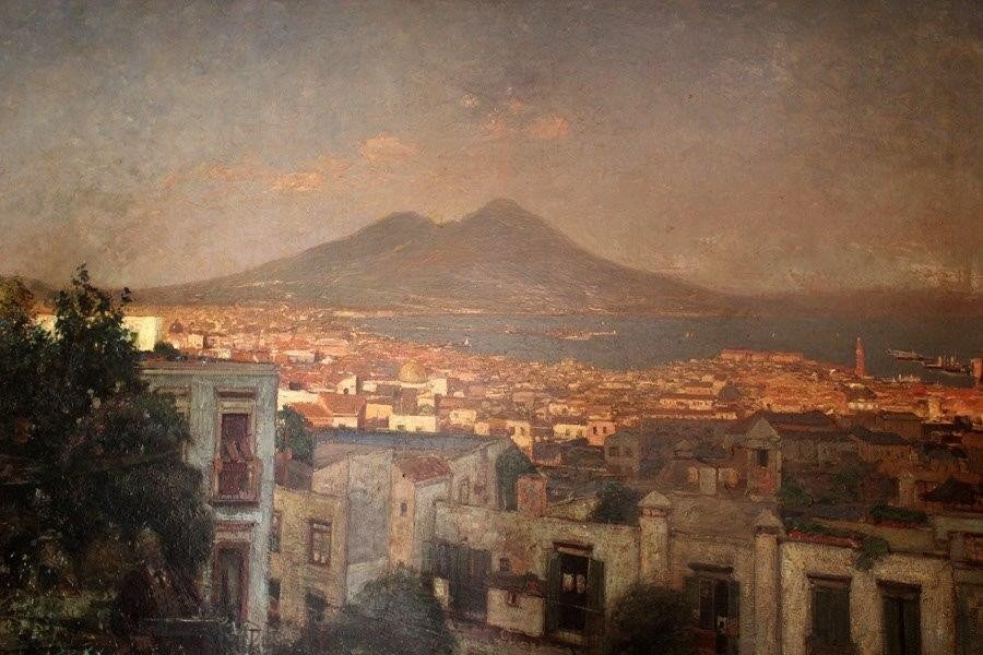 " Heinrich Hermanns " Tableau représentant Vue de Naples, huile sur toile-photo-3