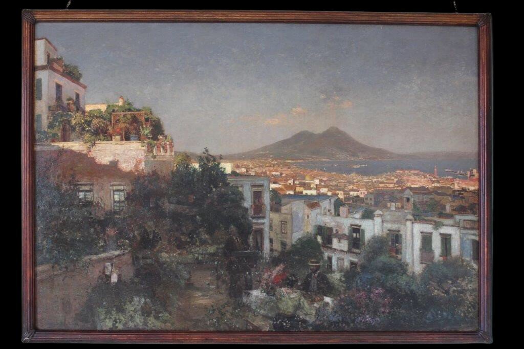 " Heinrich Hermanns " Tableau représentant Vue de Naples, huile sur toile-photo-2