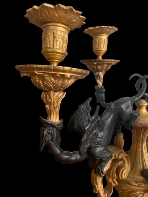 A Pair Of Patinated And Gilt Bronze Candlesticks-photo-5