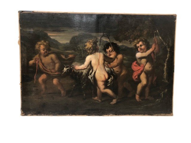 Tableau  Huile Sur Toile Représentant "jeux de putti"-photo-4