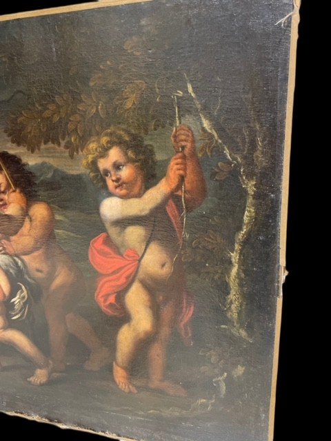 Tableau  Huile Sur Toile Représentant "jeux de putti"-photo-2