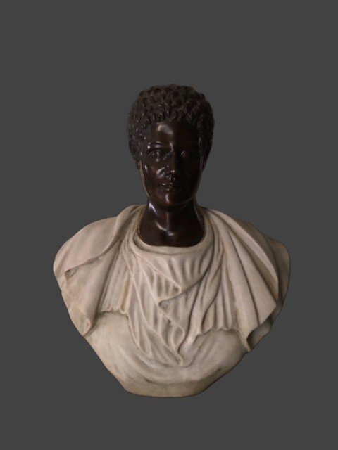 An Emperor Bust In Marble And Bronze-photo-4