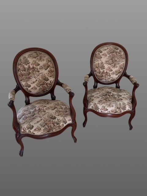 Pair Of Mahogany Armchairs.-photo-3