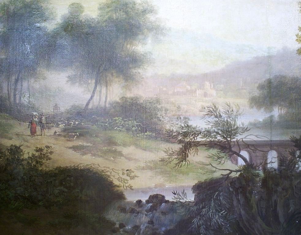 Importantes peintures de boiserie, paysages italiens huile sur toile-photo-1