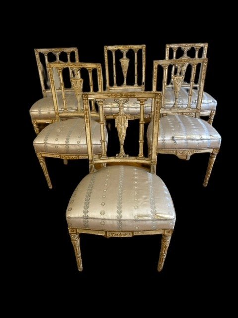 Six Lacquered And Gilded Chairs, Naples, Neoclassical Period-photo-1