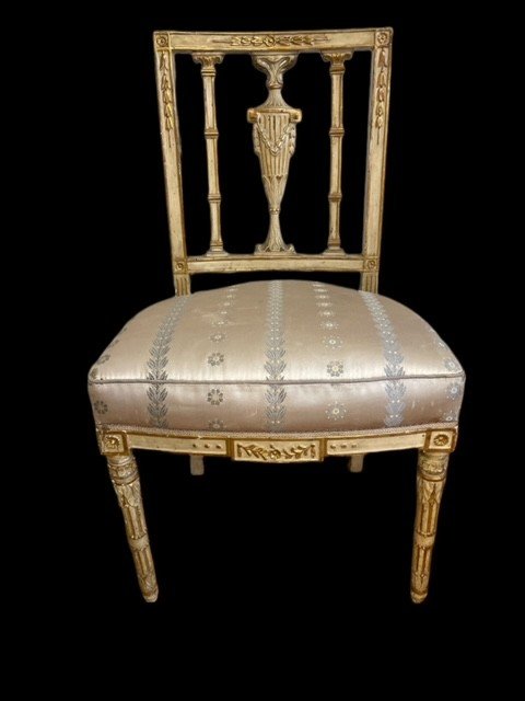 Six Lacquered And Gilded Chairs, Naples, Neoclassical Period-photo-2