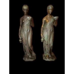 Pair Of Patinated Bronze Sculptures