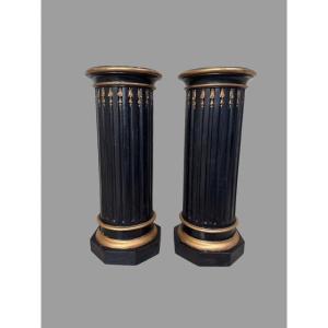 Pair Of Lacquered And Gilt Columns