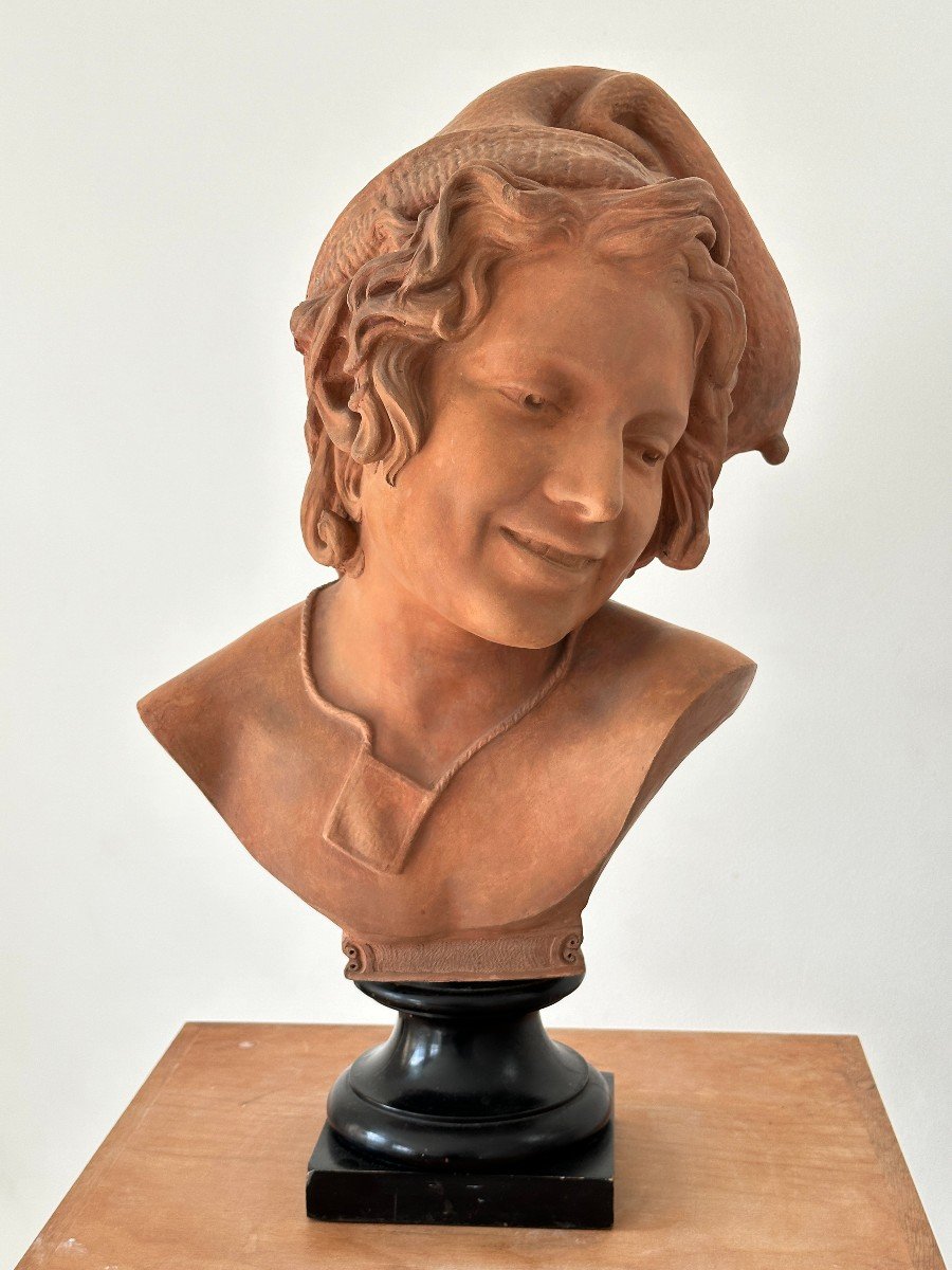 A Young Neapolitan Fisherman - After F. Rude - Terracotta Bust-photo-2