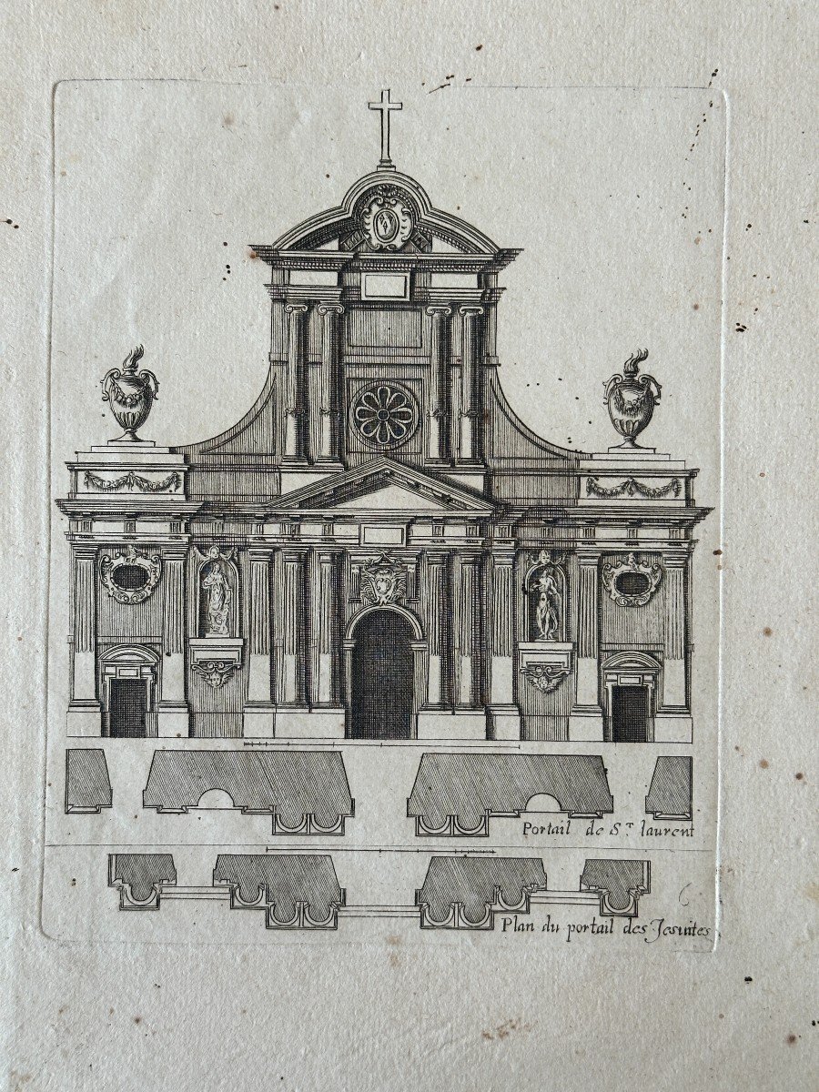 Set Of 8 Engravings Representing Various Church Portals.-photo-2